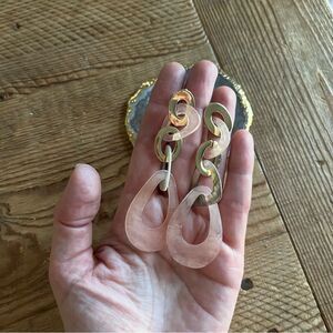 Adorable Dangle Earrings in Gold/Rose Quartz/Mother-Of-Pearl